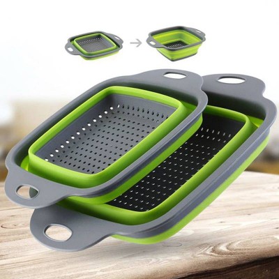 2pcs Foldable Fruit Vegetable Washing Basket Strainer Portabl Silicone Colander Collapsible Drainer With Handle Kitchen Tools